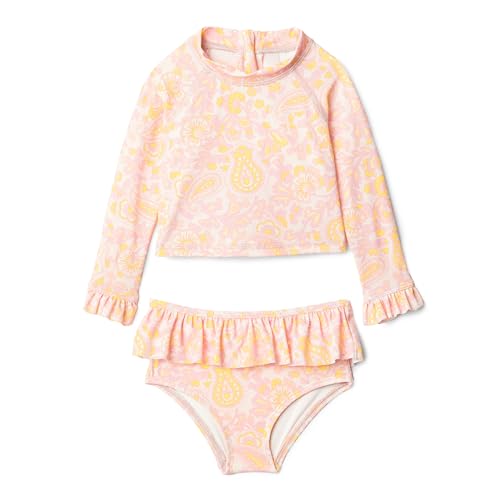 Amazon Essentials x Sofia Grainge 2-teiliges Langarm-Rashguard-Set für Mädchen, Rosa Verziertes Paisley, 4 Jahre