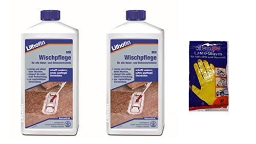 Sanitärshop Baustoffe & Sanitär Set: 2 x Lithofin MN Wischpflege 1 Liter - Latex Mehrweghandschuhe gratis