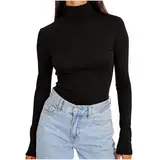 Rollkragenshirt Damen Basic Langarmshirt Winter Unterhemd Longshirt Große Größe Oberteile Rollkragenpullover Unterziehrolli Langarm Tops Bequem Weich Thermo Bluse Tunika Tailliert Shirts