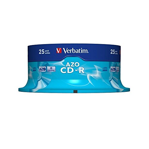 Verbatim CD-R AZO Crystal 700 MB, 25er Pack Spindel, CD Rohlinge, 52-fache Brenngeschwindigkeit mit langer Lebensdauer, leere CDs, Audio CD Rohling, für Fotos & Videos & Dokumente