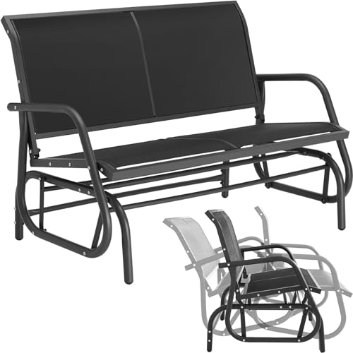 tectake® outdoor Schaukel Bank, 2-Sitzer Schaukelstuhl wetterfest, Gartenbank mit Schaukelmechanismus, bis 300 kg belastbar, Lounge Möbel für Park, Garten, Terrasse Balkon, 121 x 72 x 86,5 cm -schwarz