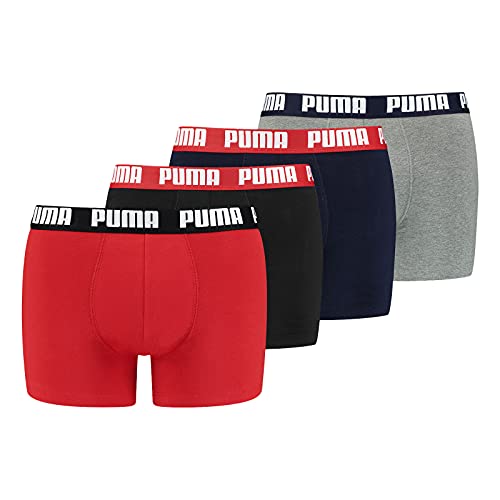 PUMA Herren 4er Pack Basic Boxershorts Unterhose Komfort Rot Combo L