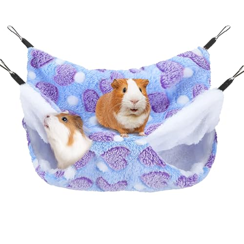 ZYEKIU Meerschweinchen Hängematte, Doppelschicht Frettchen Hängematte für Haustierkäfige Hamster, Weiche Warme Katzenhängematte, Kleintiere Hängebett für Hamster Chinchillas Frettchen (Lila)