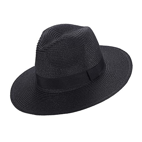 EightSpace Frauen Männer Panama Hut, rollbare UV Sonnenhut, breite Krempe Strohhut, Fedora Hut, Strand Sommer Hut, Bequeme 50+ hautfreundlich