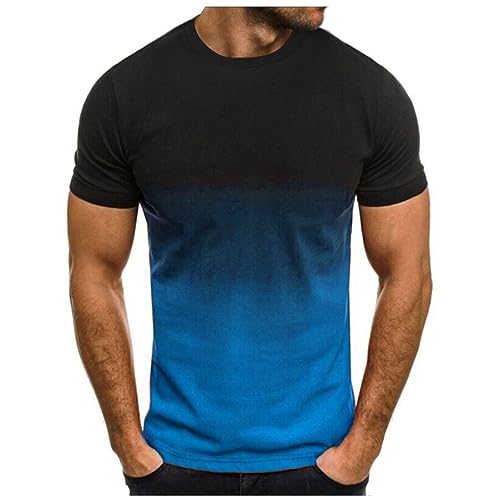 sale Angebote Herren Tshirt Sommer Sport Kurzarm Shirts Lose Rundhals Oberteile Casual Baumwolle Tunika Tops Vintage Farbverlauf Sportshirt Leicht Lustig T-Shirt Regular Fit Laufshirt