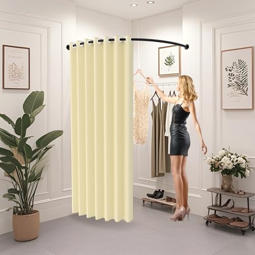 WPYGHLJN Umkleidekabine Freistehend, Wandmontage Tragbarer Umkleidekabine, Vorhang Umkleide mit C-FöRmige Stange für BekleidungsgeschäFt PrivatsphäRe Beim Umziehen, Beige