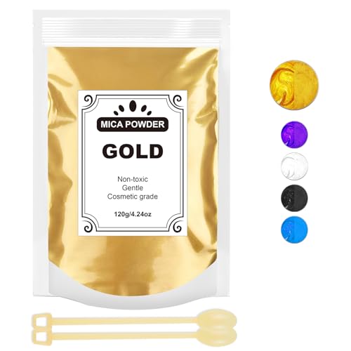Epoxidharz Farbe 120g, Mica Pulver Natur Metallic Epoxidharz Pigment für für Seifenfarbe, Lipgloss, Nagellack, Make-up, Epoxidharz, Kerzenherstellung, Badebombe, Schleim (Golden)