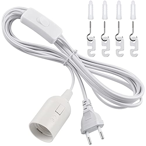 DiCUNO E27 Lampenfassung mit Schalter, E27 Lampensockel mit 4M Netzkabel und EU Stecker, für Lampenaufhängung, Pendelleuchten, Deckenlampen, DIY Projekte, Weiß, 1er-Pack