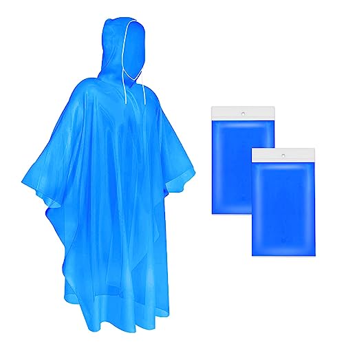 Okydoky Regenponcho mit Kapuze Kordelzug Kapuze und Dickeres Material,Mehrfarbig,Wasserdicht Einweg Regenjacken für Festivals,Konzert,Wandern,Radfahren,Camping,Outdoor (Blue,2pcs)
