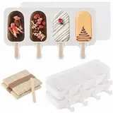 2 Stück Eisformen Silikon Eisformen eis am stiel Cakesicles Silikonform DIY Eiscreme Gefrorenes Dessert mit 2 Deckel und 100 Eisstiele Holz für Selbstgemachte Eislutscher, Kuchen, Schokoriegel