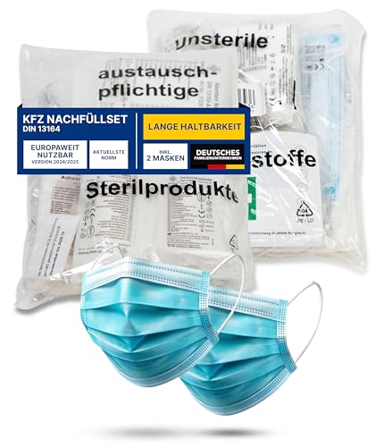 Thomatex® Erste Hilfe Nachfüllset 2024/2025 [DIN 13164-2022] – Lange Haltbarkeit, StVO-konform – Ideal für KFZ-Verbandskästen – EU-weit gültig