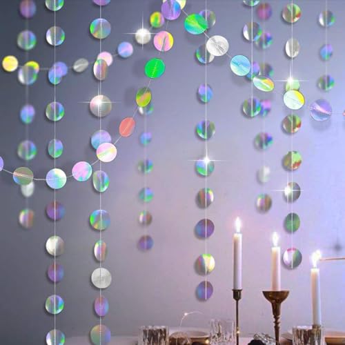 52 Ft Bunt Glitzer Papier Circle Dots Garland,4 Stücke Hängende Iridescent Runde Garland für Geburtstag Hochzeit Party Deko