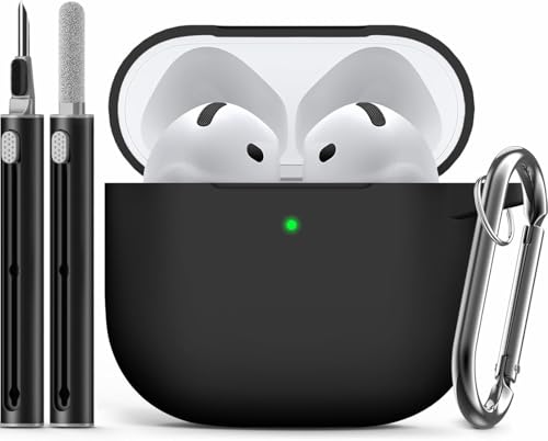 Inesore Compatible with Airpods 4 Cases Cover,Silicone Protective Case for Apple Airpods 4 ANC Version, Support Wireless Charging and Front LED Visible, with Cleaner Pen,Black