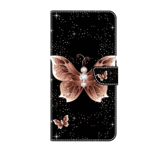 Tivenfezk Nadoli Handyhülle PU Leder für Samsung Galaxy A15 5G,Niedlich Bunt Bemalt Diamant Schmetterling Kartenfach Magnet Ständer Schutzhülle Brieftasche Cover