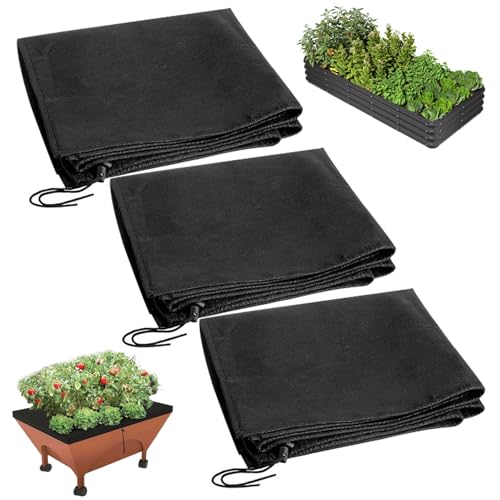 Hbbgdiy 3pcs 20x24 atmungsaktivem schwarzer Gartenmulchabdeckung mit Kordelkordel, Stadtrundfahrern Ersatz Liner für Hochbeete, Blumenkästen und Gemüsepflanzer