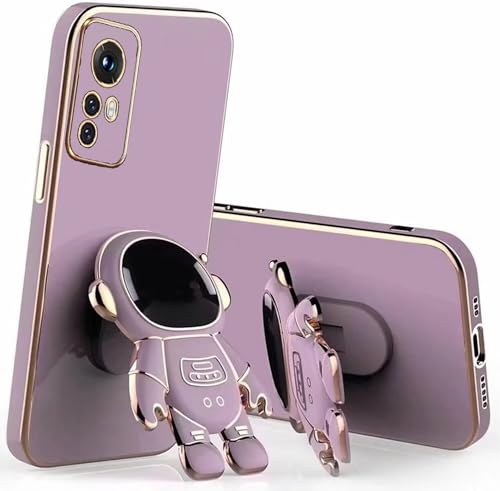 Miagon Kreativ Astronaut Ständer Hülle für Xiaomi Redmi Note 12 Pro 4G,Cute Mädchen Dünn Galvanisierte Schutzhülle Weiches Case Bumper mit Astronaut Halter Kickständer