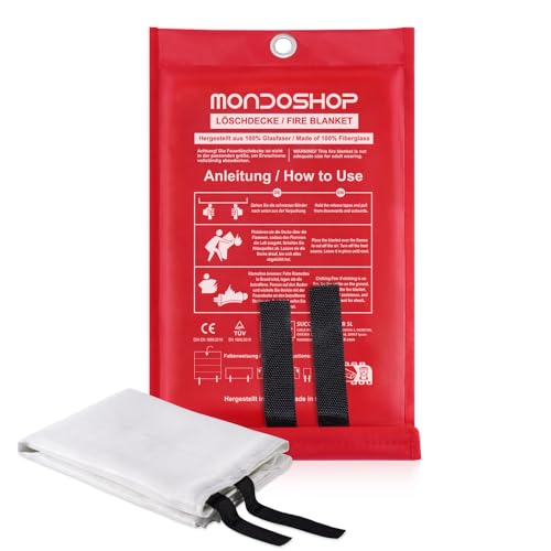 Mondoshop Löschdecke Küche Fettbrand Feuerlöschdecke - 1 m x 1 m Glasfaser Feuerdecke nach DIN EN 1869:2019, Schnell Aufklappbar Feuerfeste Decke für Fettbrände, Grill, Auto Camping, Garage, 1 Stück