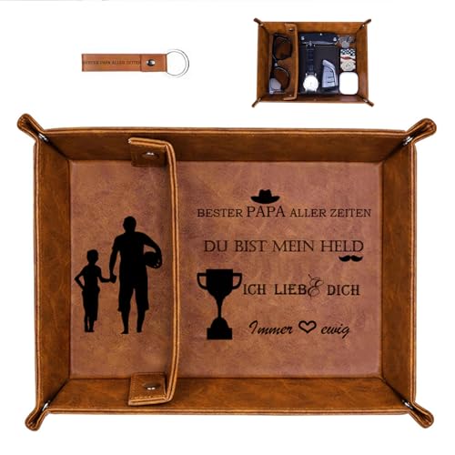 Schreibtisch Organizer Vatertagsgeschenke für Papa, PU-Leder Ablage Tablett für Uhren Schlüssel, Geburtstagsgeschenk für Papa, Schlüsselschale für Schreibtisch Ablage Geldbörse