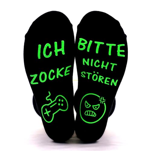 Lustige Gaming Socken Geschenke Für Gamer Mit Spruch Bitte Nicht Stören Ich Zocke Zocken Socken Lustig Neuheit Geschenke Für Zocker Männer Herren Frauen Damen Jungs Spieler Weihnachts Geburtstag Grün