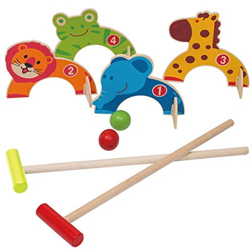 Jacootoys Holz Krocket Set Spiel Crocket für 2 Spieler Kinder Erwachsene Außenbereich Krocketspiel Spielspaß für Jungen Mädchen ab 3 Jahren