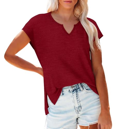 Generisch Damen T-Shirt Kurzarm V/O Ausschnitt Oberteil Sommer Basic Shirt Sommer Basic Tops Bedrucktes T-Shirt Tshirt Damen Elegant Sommer Oberteile Damen Sommer Elegant Blusen Damen Sommer Weiß