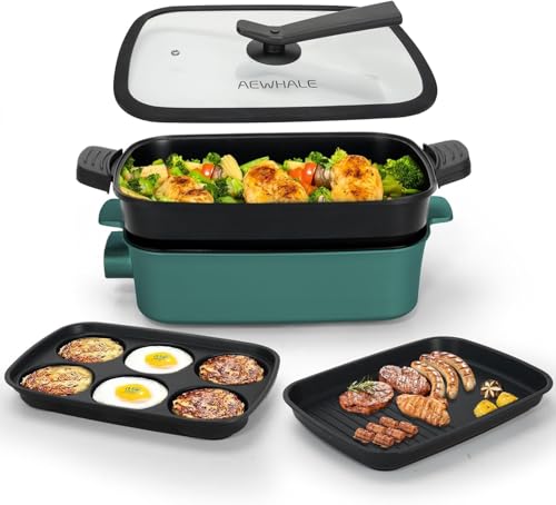 AEWHALE 3-in-1 Multifunktionspfanne Elektrischer Grill,Elektropfanne mit Deckel 1500W Antihaftbeschichtung, Abnehmbare Oberfläche&Cool-Touch-Griffe Pancake Elektrisch Partypfanne