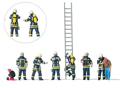 Preiser H0 10765 Figuren-Set Feuerwehrleute in moderner Blauer Einsatzkleidung mit Atemschutzgeräten 1:87