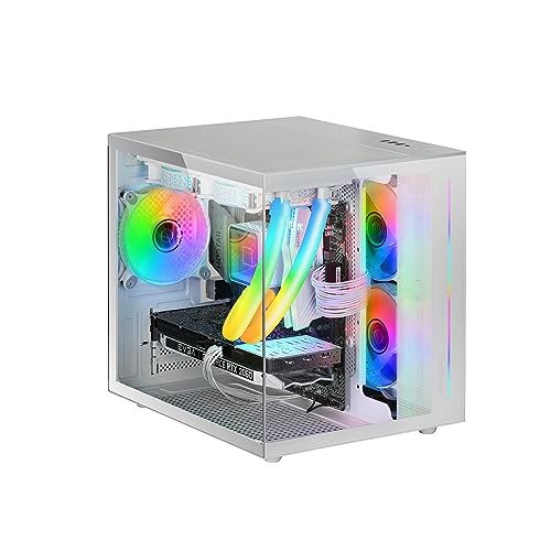 Mars Gaming MC-View Weiß, Micro-ATX Mini Gaming Tower Gehäuse, 90° Gehärtetes Glas ohne Rahmen, Modulares Doppelkammer-Design, Volle Unterstützung für Flüssigkeitskühlung