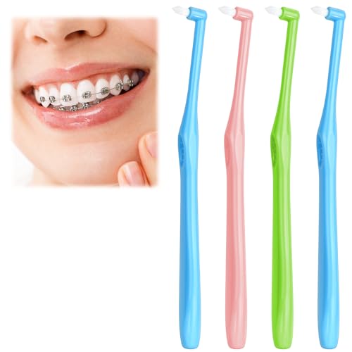 ACWOO Tuft Zahnbürste, 4 Stück Einbüschelbürste Zahnbürste Kleine Zahnbürste Getuftet Bürste Weich Büschelzahnbürste Trimm Zahnbürste Single Interdental Zwischenraum Bürste zur Detail Reinigung