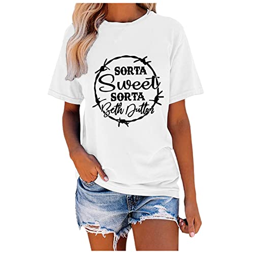 T-Shirts für Damen mit Dru﻿ ﻿ Männer Frauen Sommer Kurzärmelige Lässig Lose Gedruckt T-Shirt T-Shirt Damen Casual Sommer Komfortable Atmungsaktiv Frauen Kurzärmeliges Fit T-Shirt Bluse (White, L)