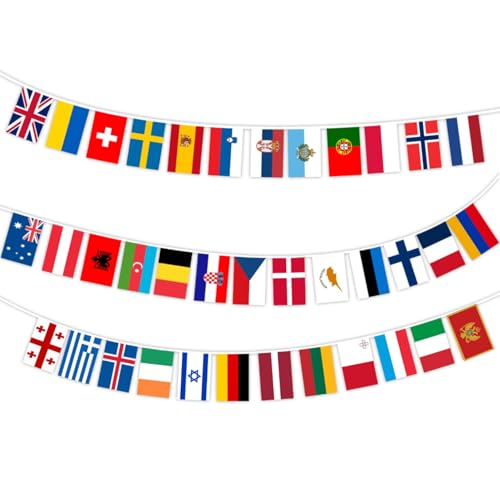 Eurovision Deko Wimpel Banner, Europäische 37 Nationalflaggen 2025 Eurovision Song Contest Fußballspiele Deko Girlanden für Garten Bar Restaurant, Eurovision Party Supplies, 14x21cm