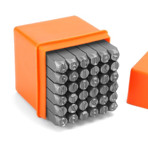 QWORK® 36-teiliges Schlagzahlen Set, 6mm Schlagbuchstaben A-Z, Zahlen 0-9, Symbol &, Metall Schlagstempel für Metall, Kunststoff, Holz und Leder