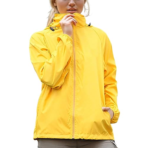 Generisch 2025 Weibliche Casual Patchwork Outdoor Jacken Abnehmbare Kapuze Lange Sleeve Zipper Schlitz Tasche Mantel Damen Mäntel Schwarz (Yellow, M)