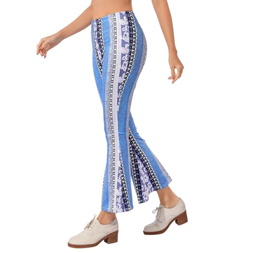 Generisch Elastische Yoga-Hose mit weitem Bein und Bohemian-Print für Damen Bauchweghose (Blue, XL)