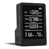 5-in-1 Luftqualitätsmonitor: Präzise CO2, HCHO (Formaldehyd) & TVOC-Prüfung, Temperatur- und Luftfeuchtigkeitsmessung. Kompakt, tragbar. EIN Muss für den privaten Hausgebrauch (Black)