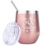 Tucwurl 50 Geburtstag Frauen, Weinbecher Edelstahl 50 Geburtstag，Geschenke 50 Geburtstag Frau, 50 Geburtstagsgeschenk für Frauen, Geschenke für Frauen 50 geburtstag, 12OZ (350ml)