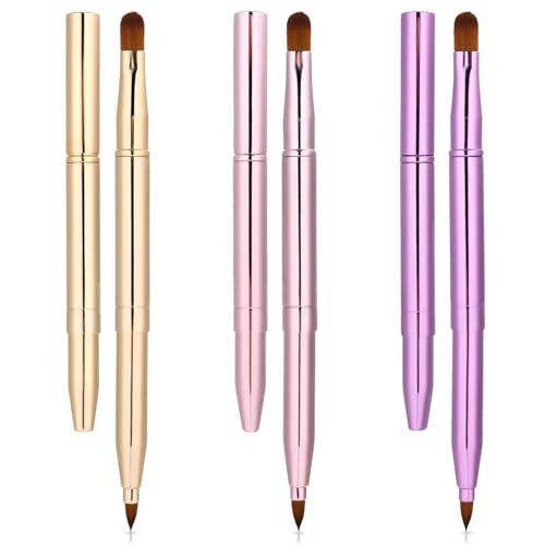 Aeaocvo 3 Stück Doppelendiger Lippenpinsel, Einziehbare Lippen Make-Up-Pinsel Lip Liner, Lippenpinsel für Lippenstift, Tragbare Lippenstift Lippenbürste