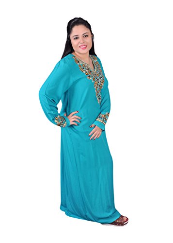 Egypt Bazar Damen-Kaftan Hauskleid aus 1001 Nacht, 100% Viskose (48-50 (XL), Türkis-grün)