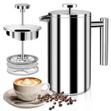 LUOJINYI Kaffeebereiter aus Edelstahl, 1000ML Hochwertige French Press, Doppelwandig Isoliert System mit Zweilagiger Konstruktion, Große Kapazität Ideal fürs Verschenken an Kaffeeliebhaber