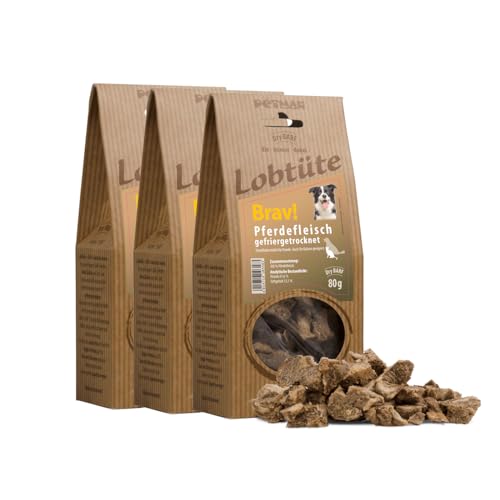 PETMAN Lobtüte BRAV! Pferdefleisch 3x80g – Hundefutter Snack - Proteinreiches Einzelfuttermittel für Hunde und Katzen, Barf-geeignet - Made in Germany