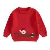 Baby Jungen Mädchen Weihnachten Pullover Christmas Stickerei Pullover Baby Unisex Weihnachtspulli Langarm Rundhalsausschnitt Buchstabenstickerei Weihnachten Strickpullover (Rot, 18-24 Months)