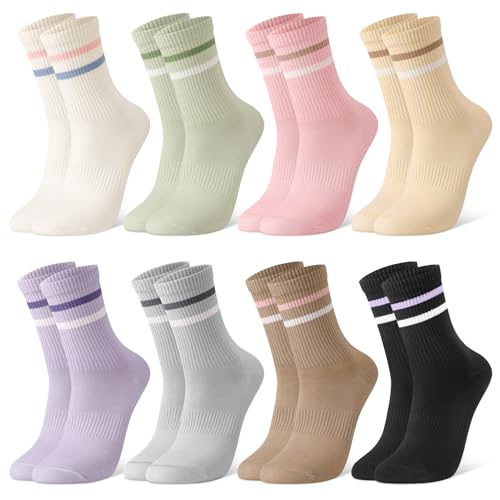 Utensilsto 8 Paare Socken Damen 39-42 Tennissocken Bunte Sportsocken Lange Baumwollsocken Streifen Socken Sport Socken für Damen Lauf Arbeit