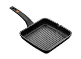 BRA Efficient Grillpfanne mit Streifen, Aluguss Bräter mit Antihaft-Beschichtung Teflon Platinum Plus, schwarz, 28 cm