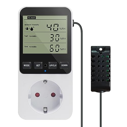 KETOTEK Feuchtigkeitsregler/Temperaturregler Steckdose 230V mit 3m Fühler, Digitaler Hygrostat Feuchteregler, Feuchtigkeit Regler mit Alarm für Luftbefeuchter Luftentfeuchter Pilz Terrarium