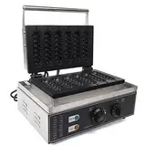 1500W 6-Gitter Hot-Dog-Maschine Edelstahl-Heizrohre Hot-Dog-Maschine Zeit- und Temp Steuerung Kompakt Corn Dog Waffle Maker Wurstmaschine Effiziente Heizung