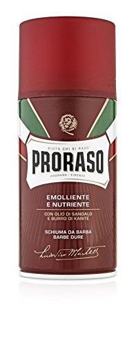 Proraso Rasierschaum RED - beruhigend mit Sandelholz-Öl und Shea-Butter - bei dichtem Barthaar 300 ml