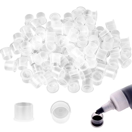 100 Stück Tattoo Tintenbecher,Kunststoff Farbkappen Tattoo,Transparent Tattoo Cups,Klein Farbbehälter 10 x 11mm,Kleine Pigmentbecher für Profis und Hobby-Tätowierer Tattoo Zubehör