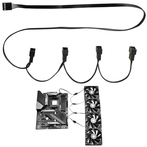 EuAcesry 4-Pin PWM Lüfter Splitter Kabel, 26,5 cm Lüfter Splitter Y Kabel für Desktop Computer PC Lüfter zum Anschluss zusätzlicher Lüfter an das Motherboard - Schwarz