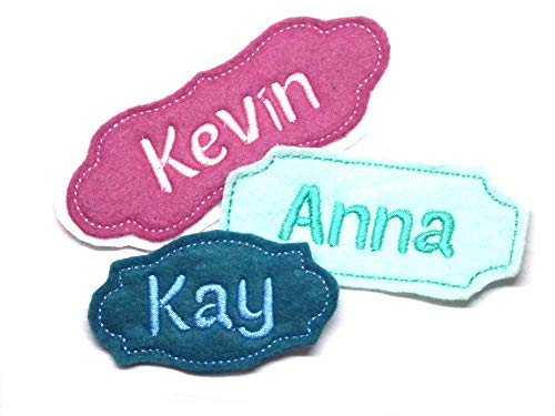 Namensschild Patch Applikation Aufnäher Bügelbild für Kinder Name Wunschname Farbwahl Aufbügler Monogramm