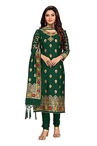 TRENDMALLS Damen Banarasi Seide Salwar Anzug Set Indisch Pakistani Ethno Kleid genäht, Grün , X-Large